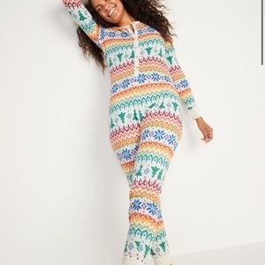 Old Navy Waffle Knit Thermal Festive Fair Isle One Piece  Pajamas Size small New